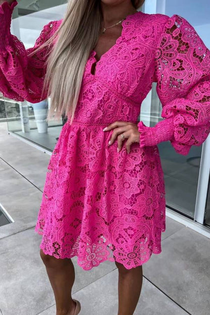 Sexy hollow water-soluble lace lace temperament commuter dress