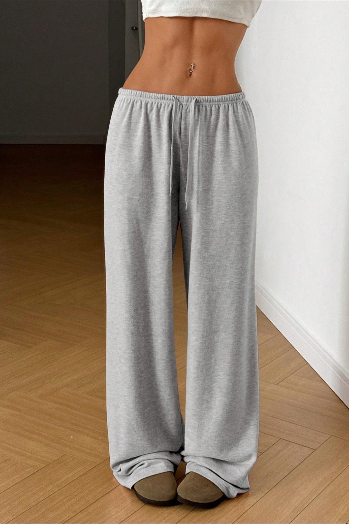 Solid Drawstring Waist Knit Pants