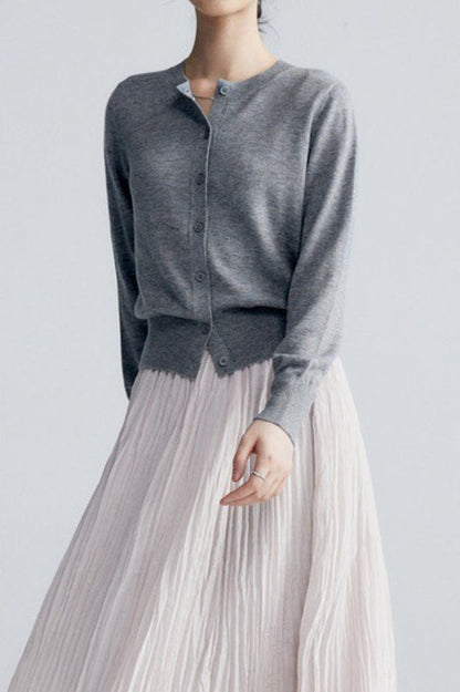 Solid Color Round Neck Knit Cardigan