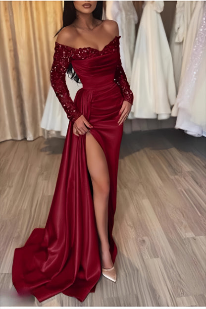 Long Sleeve Sequin Evening Gown Prom Dress