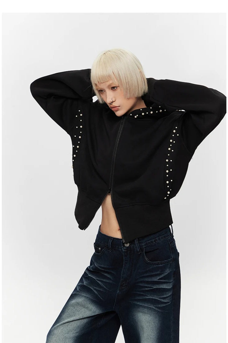 Pearl Zip-Up Loose Hoodie
