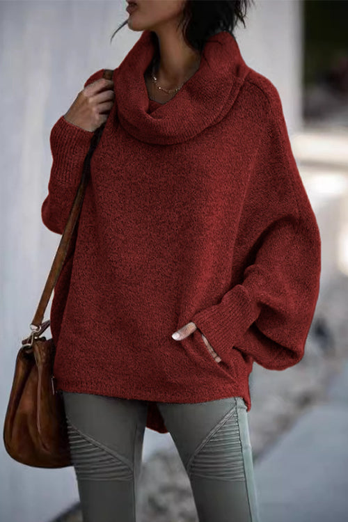 Cowl Neck Batwing Sleeves Loose Sweater