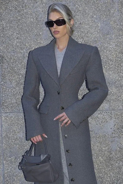 Notched Collar Single Breasted Slim Overcoat