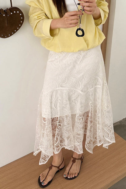 Vintage Asymmetrical Lace Midi Boho Skirt