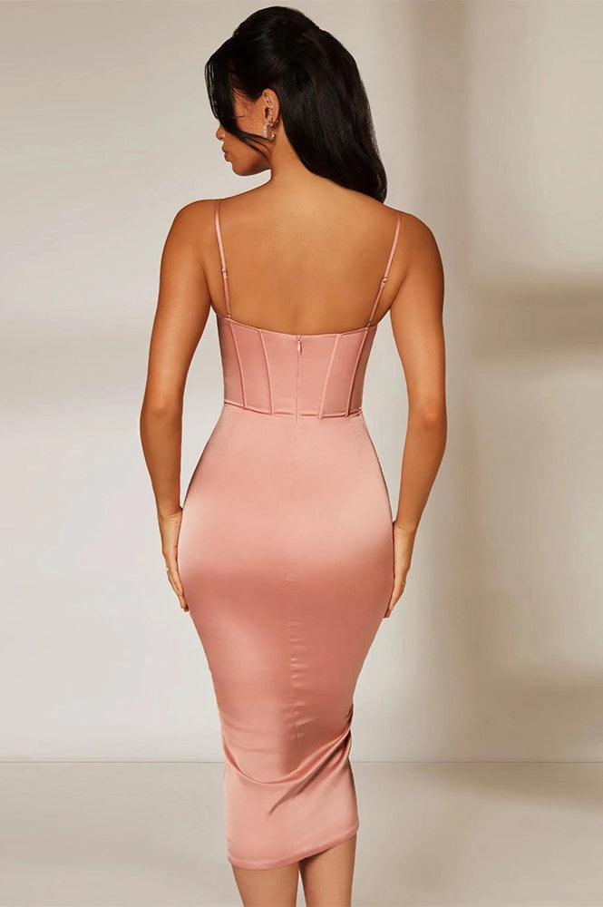Underwire Backless Slit Midi Bodycon Dress