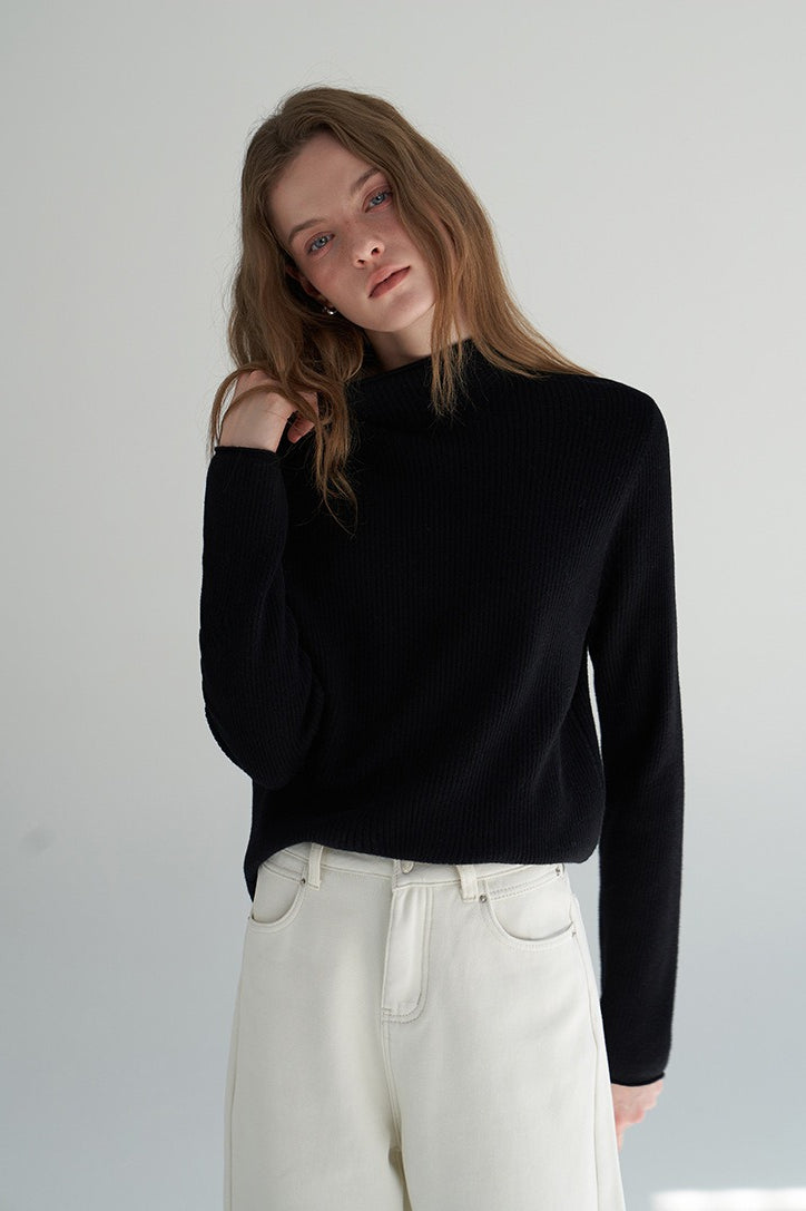 Mock Neck Fleece Lined Knit Top