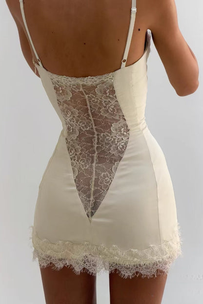 Satin Lace Ruffle Strapless Mini Dress