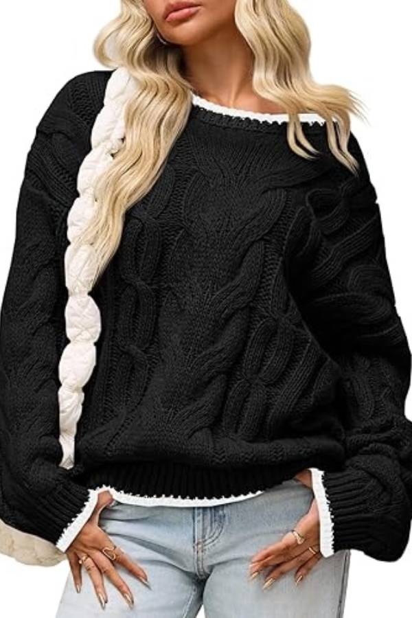 Faux Two-Piece Lace-Trimmed Knit Sweater