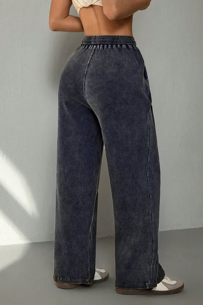 Solid Color Drawstring Waist Wide Leg Sweat Pants