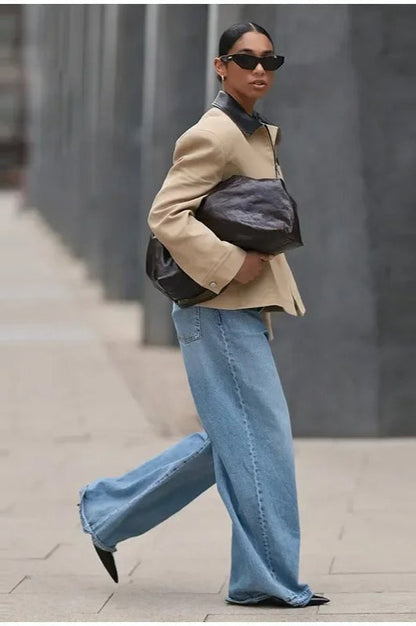 Waist Cinched Colorblock Jacket