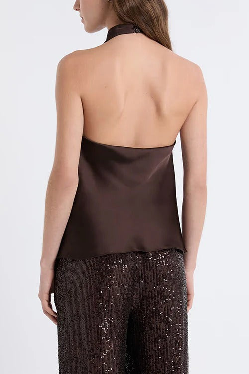 Chic Halter Cowl Neck Sleeveless Satin Top