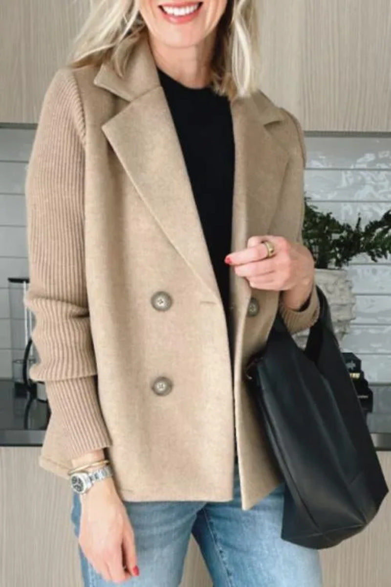 Knitted sleeve double-breasted suit jacket
