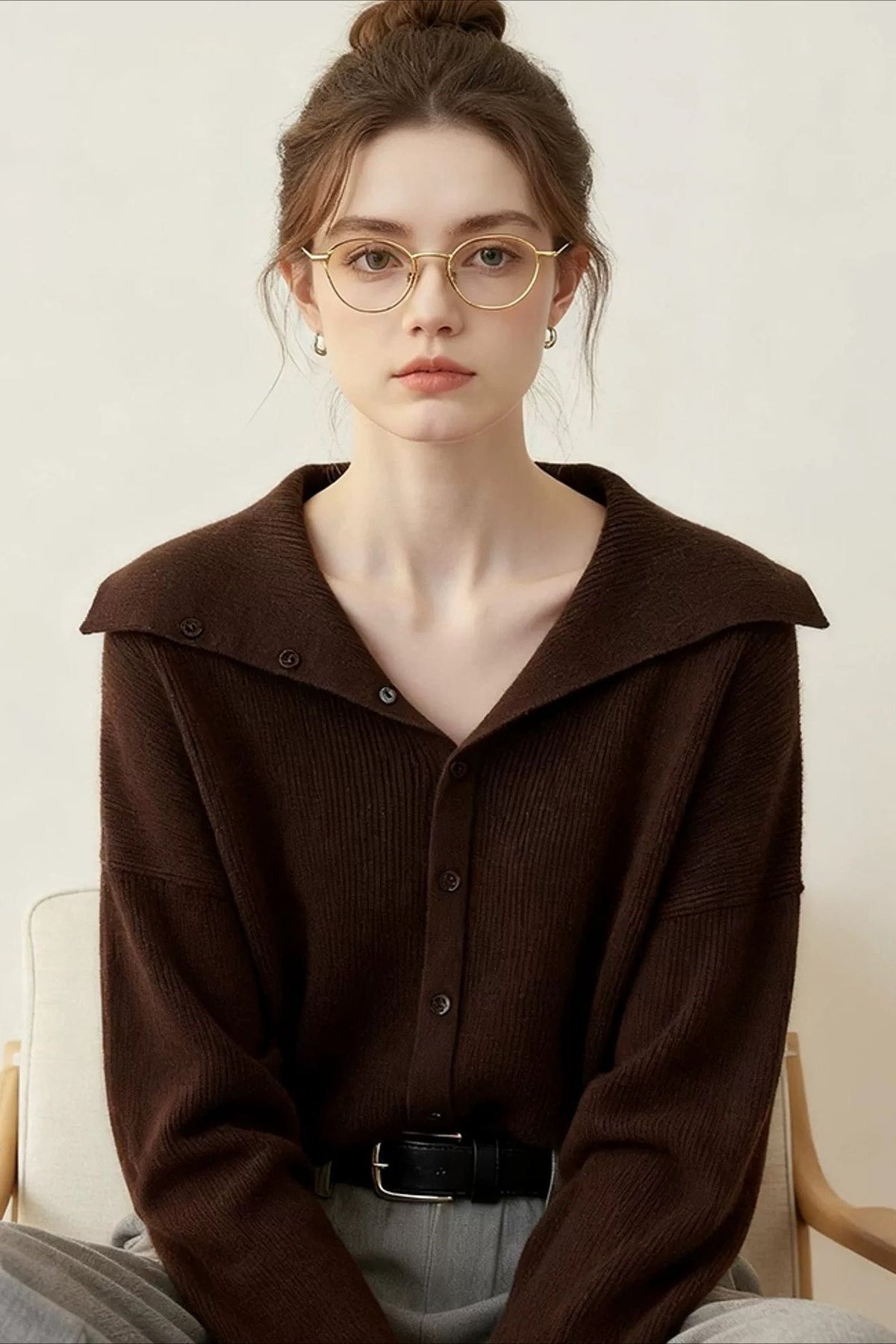 Brown Shawl Collar Cardigan