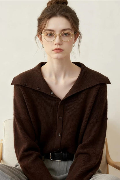 Brown Shawl Collar Cardigan