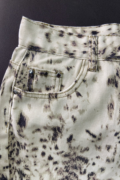 Retro Leopard Straight Baggy Jeans