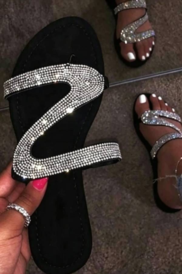 Summer Rhinestone Flat Beach Sandals