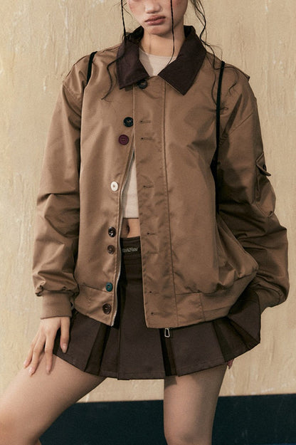 Mocha Brown Contrast Collar Jacket