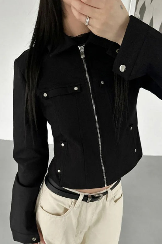 Rivet Lapel Safari Crop Jacke
