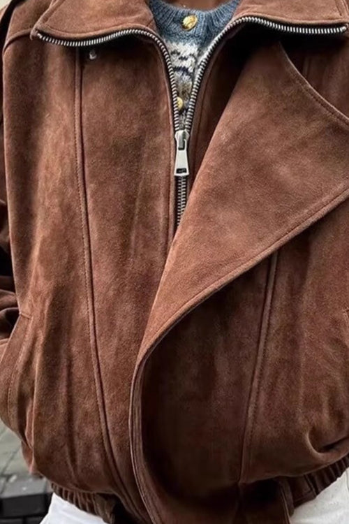 Oversized Suede Bomber Jacket