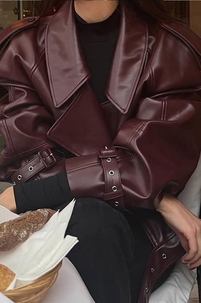 Vintage Adjustable Cuff PU Leather Jacket