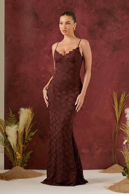 Spaghetti Strap Sweetheart Lace Bustier Mermaid Maxi Dress