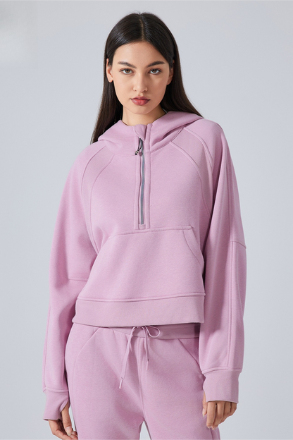 Fleece Lined Half Zip Loose Athletic Yoga Hoodie