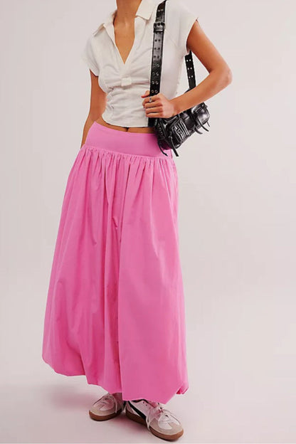 Pocket Smocked Elastic Waist Lantern Skirt