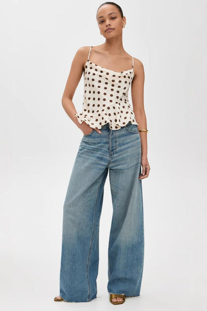 Polka Dot Ruffle Strap Cami Top