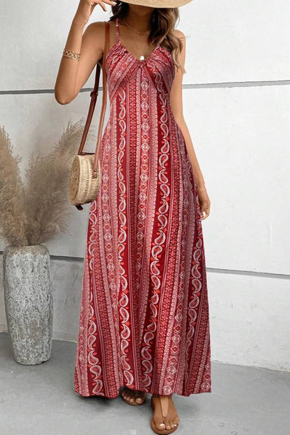 Bohemian Ethnic Print Spaghetti Strap Maxi Dress