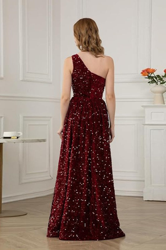 Sequin One Shoulder Maxi Prom Dress