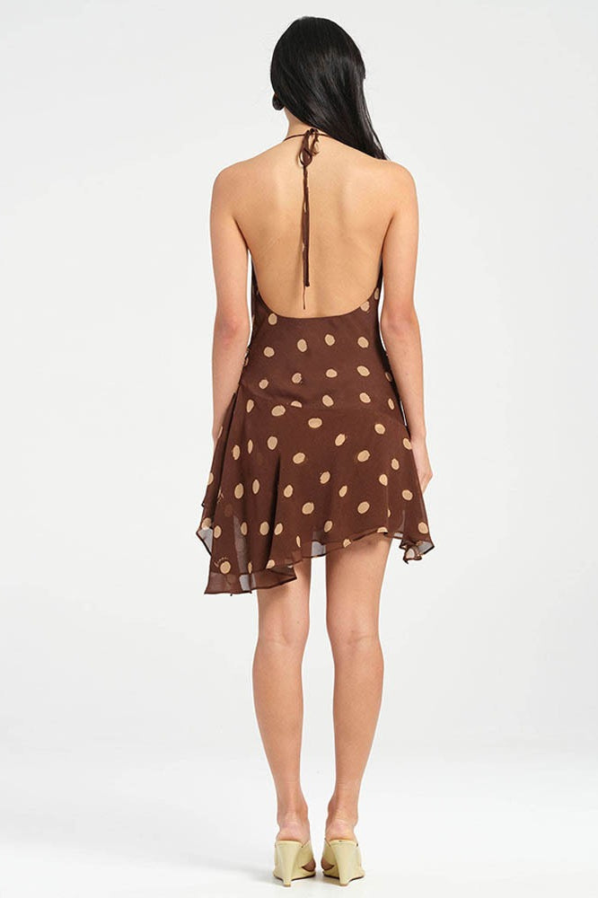 Polka Dot Chiffon Halter Mini Dress