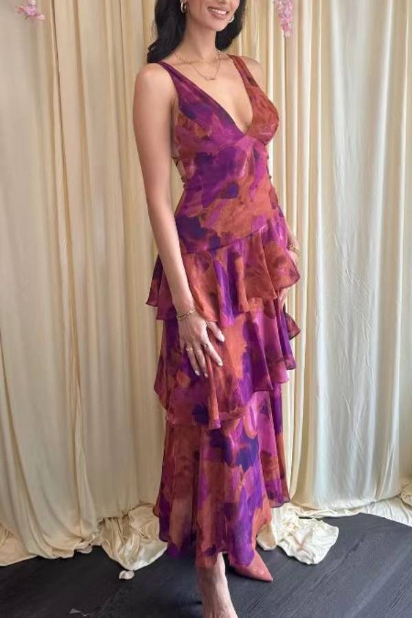 Strappy Back Ruffle Maxi Dress
