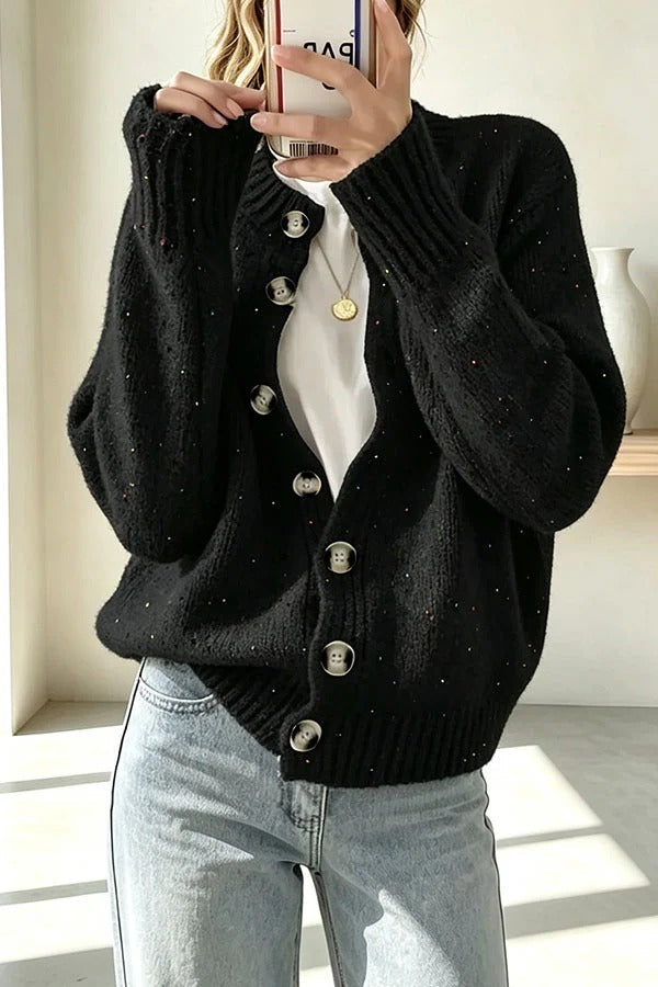 Atmospheric Mixed Color Knit Colorful Dots Button Up Long Sleeve Cardigan