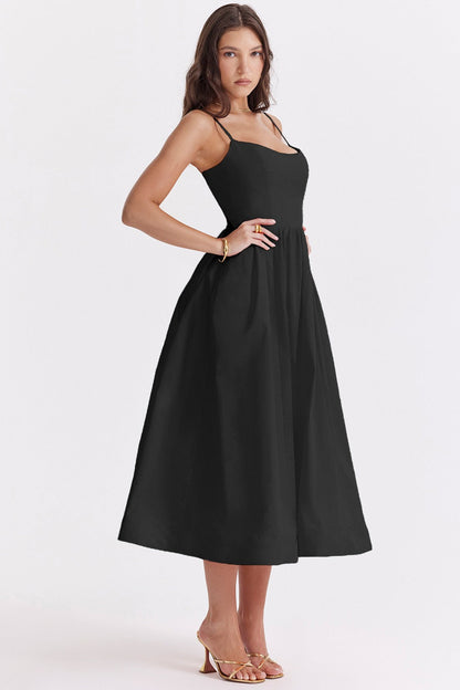 Solid Sexy Backless Spaghetti Strap Swing Prom Dress