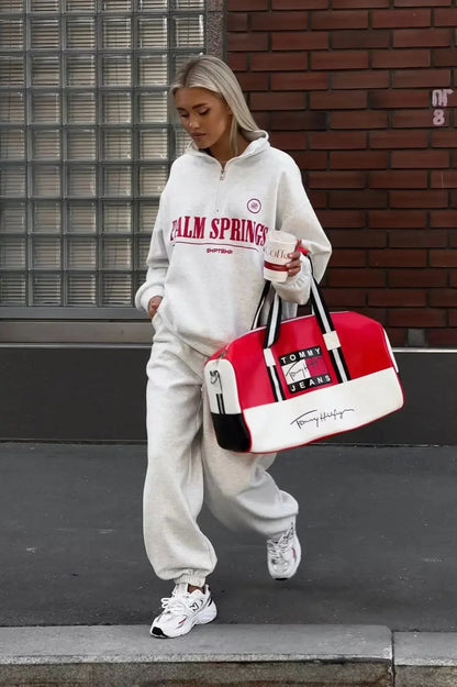 Letter Print Half Zip Hoodie