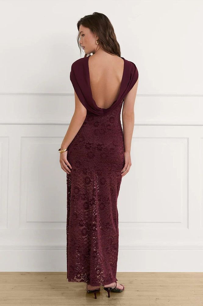 Elegant Scarf Neck Backless Lace Patchwork Bodycon Prom Dress