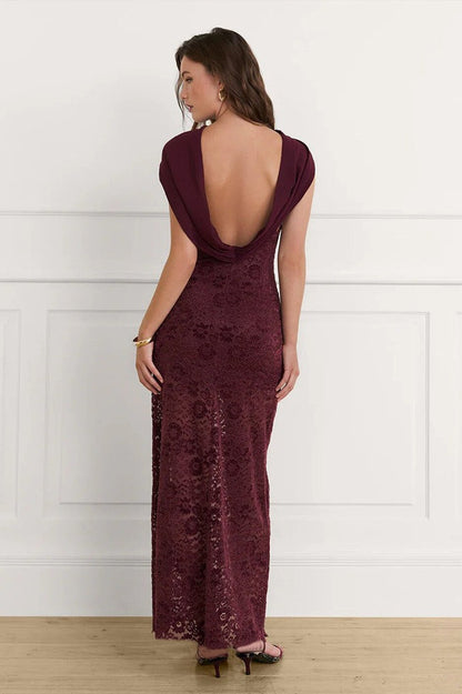Elegant Scarf Neck Backless Lace Patchwork Bodycon Prom Dress