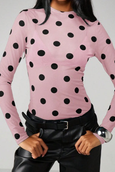 Polka Dot Sheer Mesh Long Sleeve Tee