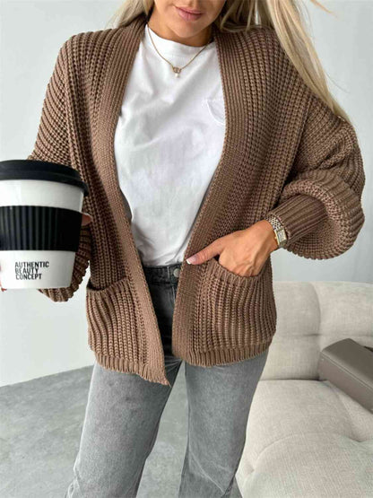 Solid Color V-neck Long-sleeved Casual Knitted Cardigan