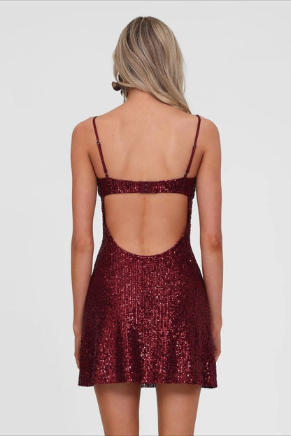 Y2K Spaghetti Strap Bodycon Mini Sequin Dress