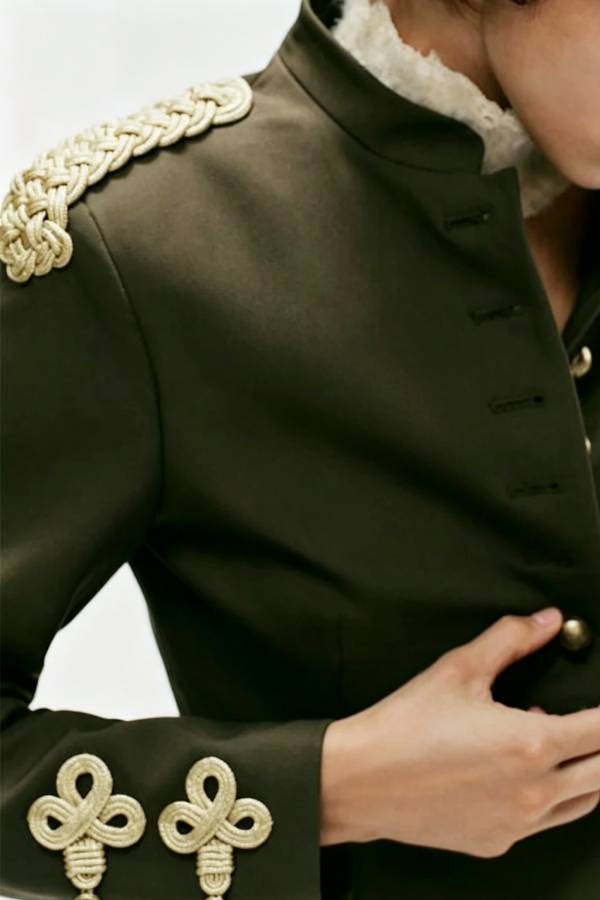 Napoleon Style Retro Rope Knot Decoration Stand Neck Long Sleeve Suit Jacket