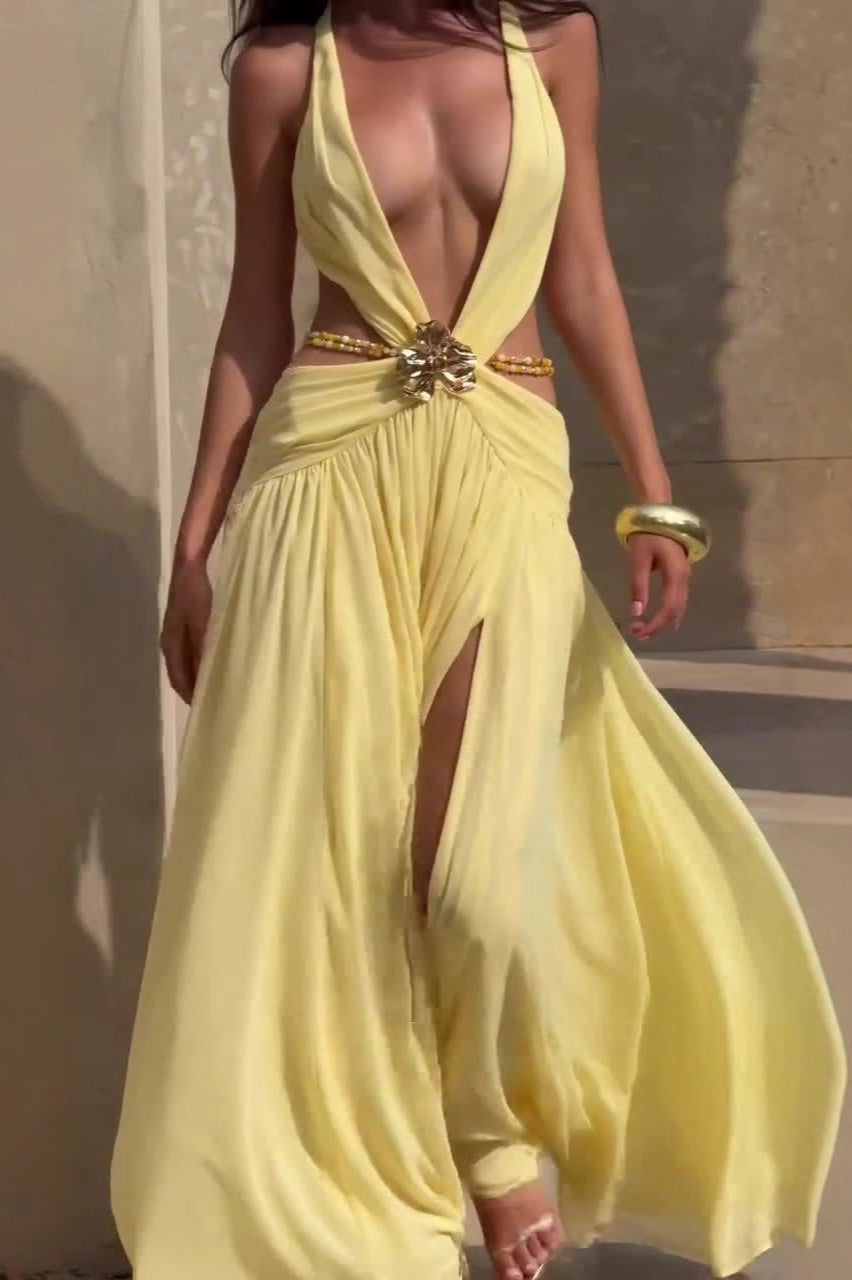Halter Backless Split Maxi Boho Dress