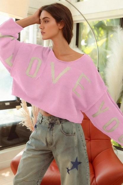 Crew Neck Letter Embroidered Cropped Knit Crop Top