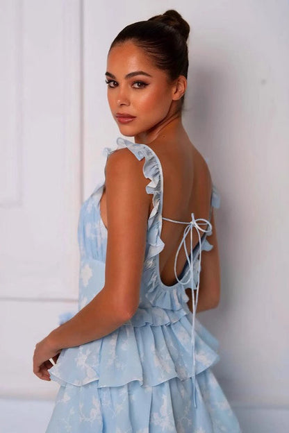 Floral Print Spaghetti Strap Romantic Prom Dress