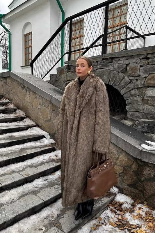 Faux Fur Long Thick Warm Overcoat