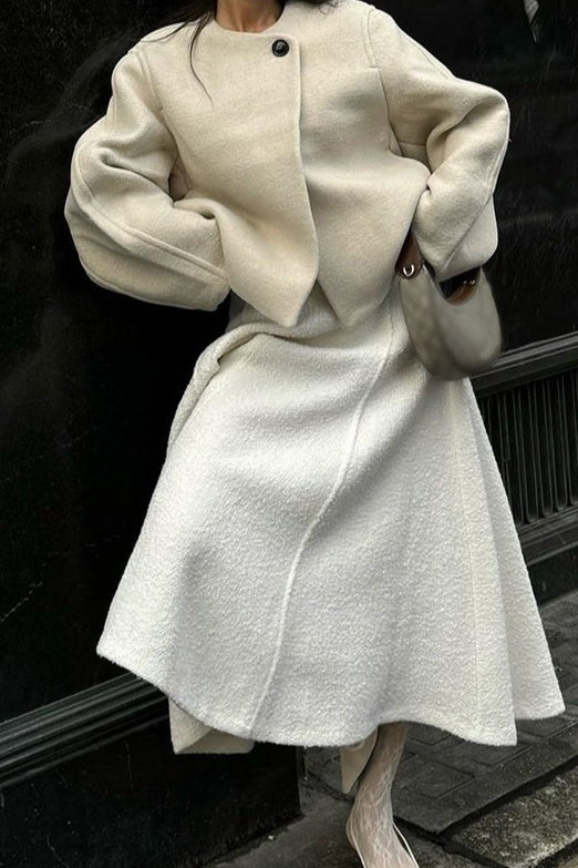 Winter Wool Round Neck Cropped Coat