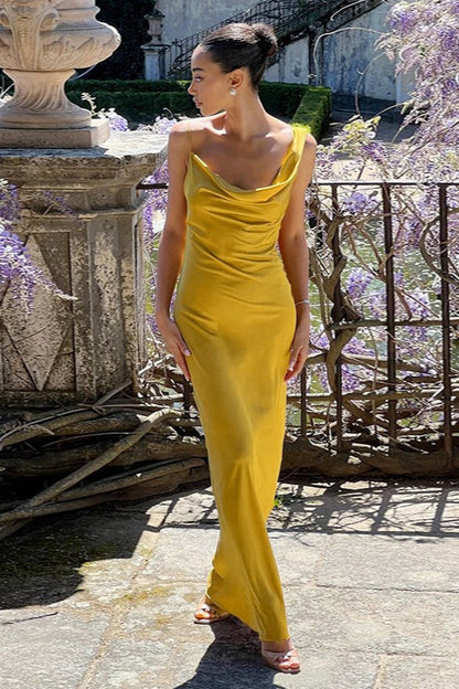 Backless Halter Satin Formal Dress