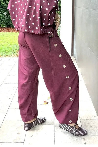 Kadence Denim Side Metal Hollow Ring Detail Pocket Lantern Pants