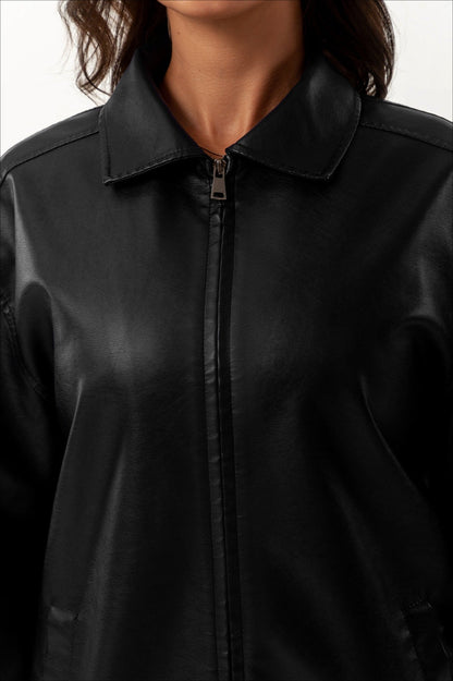 Oversized Lapel Leather Jacket