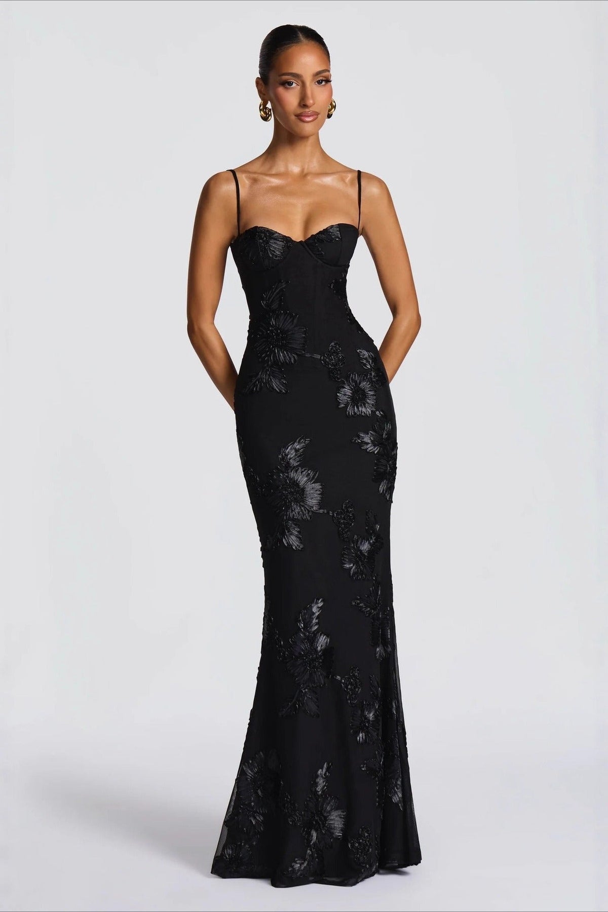 Floral Embellished Slip Gown Prom Dress